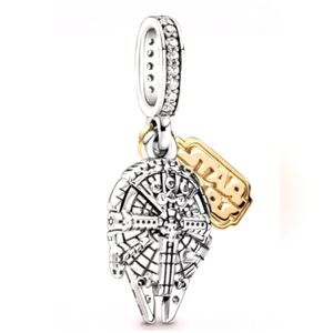 NWT Star Wars Falcon Space Ship Silver Plated European Charm Bracelet Necklace